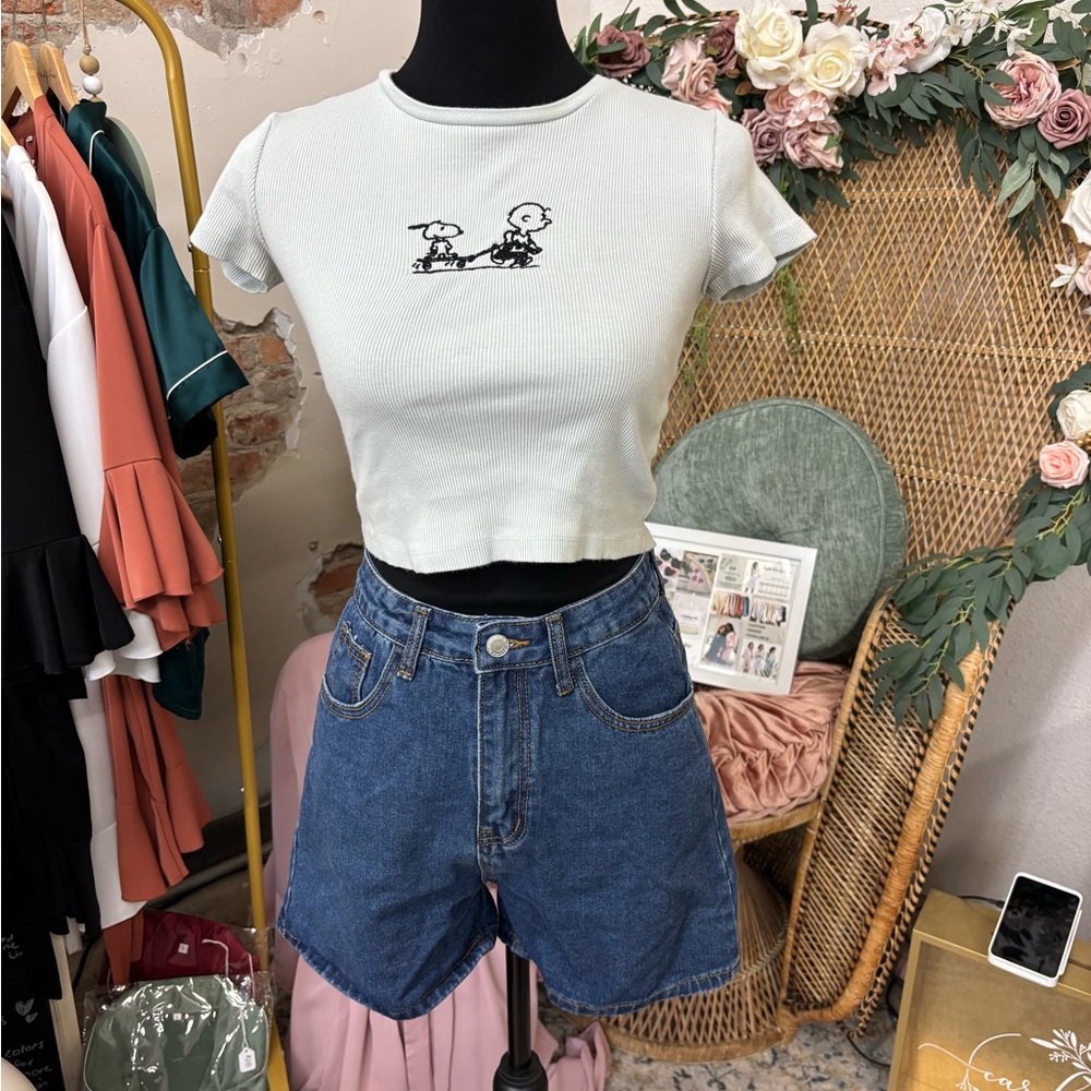 Light Green Graphic Crop Top